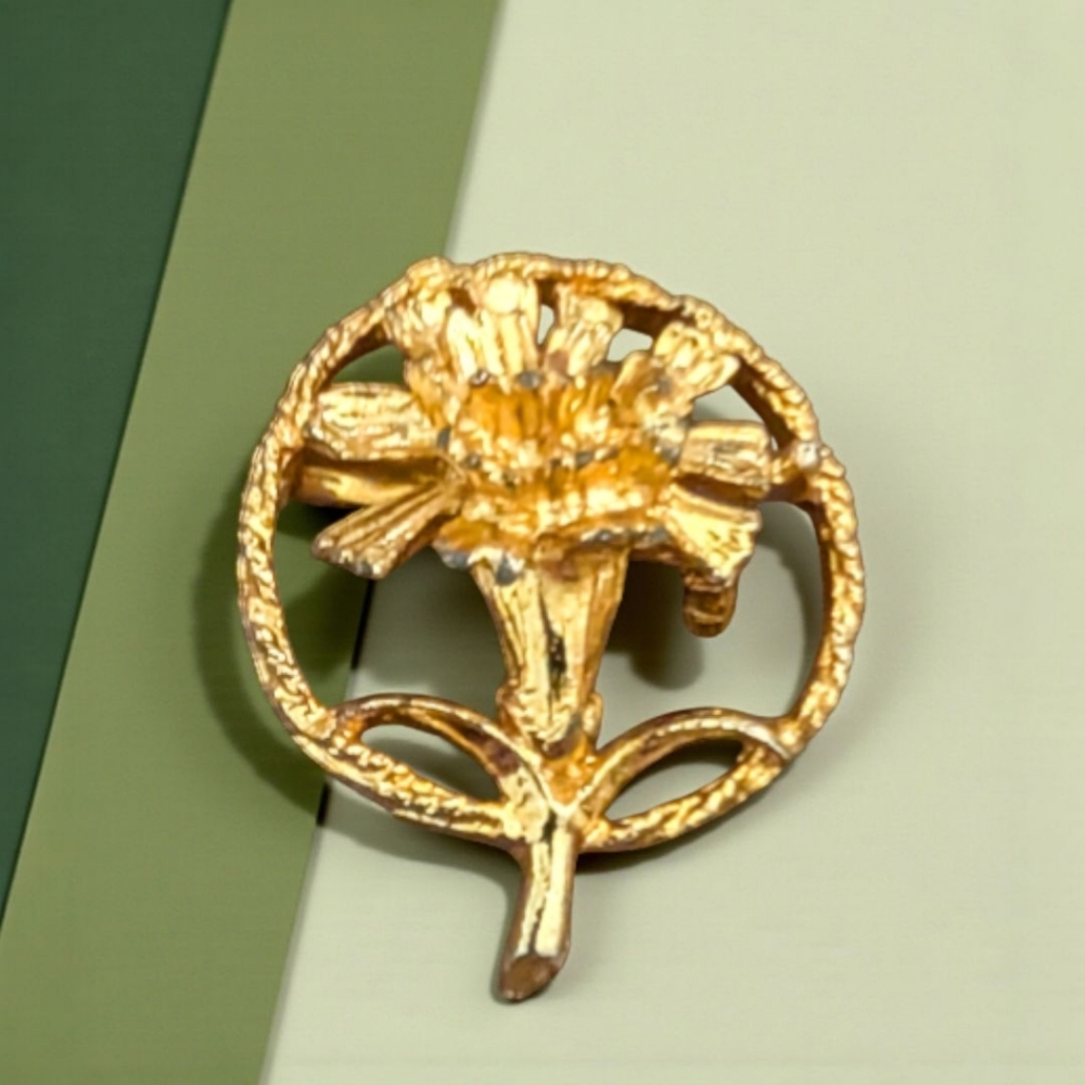 Whimsical Vintage Gold-Tone Tiger Lily Flower Brooch